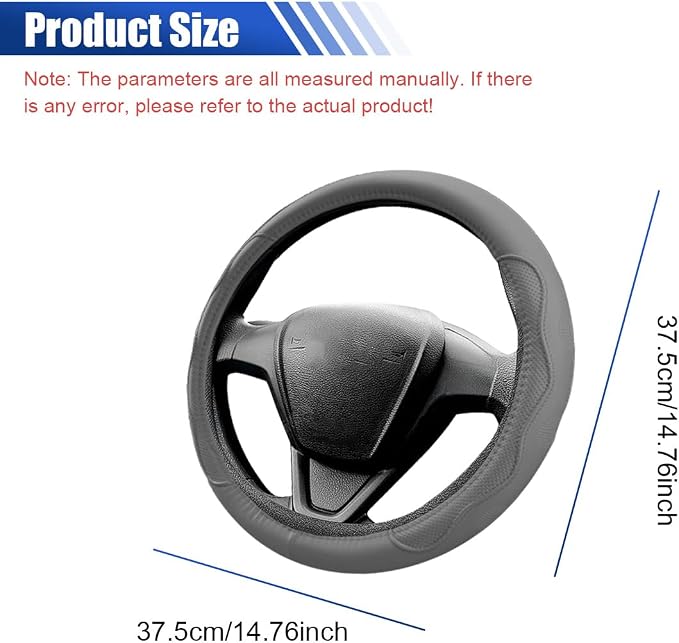 15 Inch Leather Car Steering Wheel Cover for SUV, Truck, Gray | Anti-Slip Breathable Automotive Steering Wheel Protector, Universal Heat Resistant Vehicle Interior Accessories