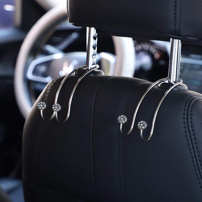 Auto Hooks Bling Car Hangers Organizer Seat Headrest Hooks Strong and Durable Backseat Hanger Storage Universal for SUV Truck Vehicle 2 Pack (Gey)