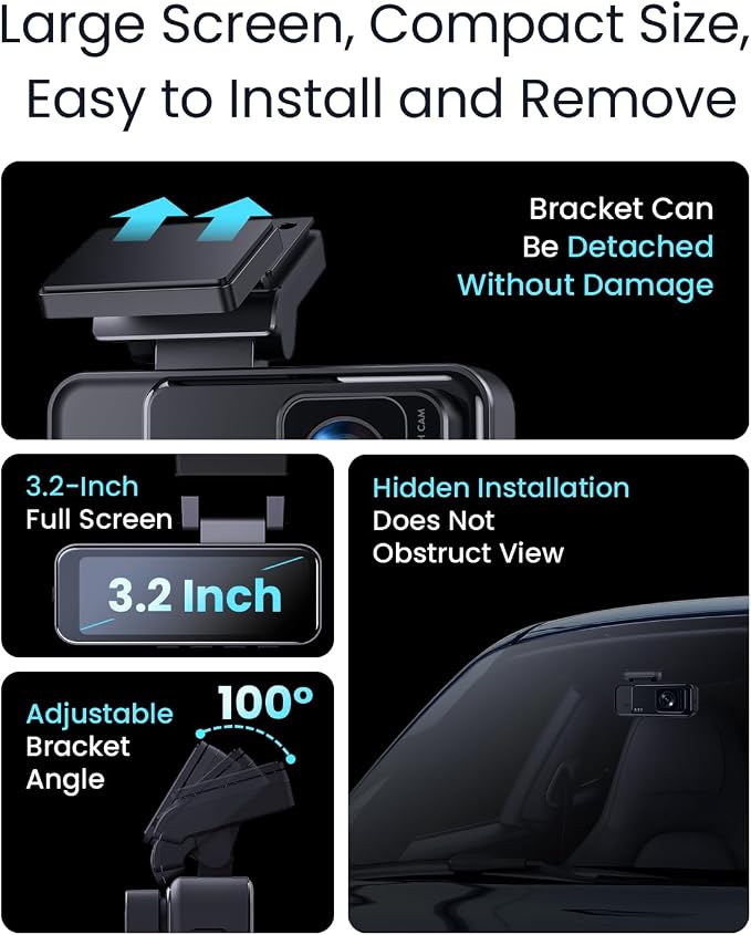 COOLCRAZY 4K Dash Cam Front, Built-in WiFi GPS, Dash Camera for Cars, 3.2" IPS Screen Dashcam with App Control, Free 32G Card, 170°Wide Angle, 24H Parking Mode, WDR, Night Vision, G-Sensor