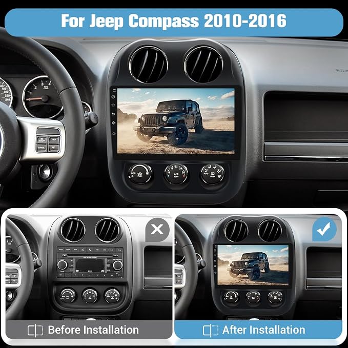4Core 64GB ROM Car Radio Stereo for Jeep Compass Patriot 2010-2016 10 inch Touch Screen with CarPlay Android Auto Bluetooth 5GWiFi GPS AHD Backup Camera