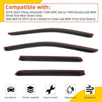 Window Visor Rain Guards Compatible with 2019-2022 Chevy Silverado/Sierra 1500 Double/Extended Cab with Small Size Rear Doors Tape-On Wind Deflectors Vent Visors for Trucks Accessories