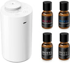 Waterless Essential Oil Diffuser Starter Kit with 4 x 10mL Hotel Scent Fragrance Oil, Battery Operated Mini Scent Air Machine Portable Diffuser for Home Car Office, AN6Kit-04 White