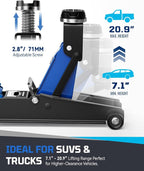 3 Ton Floor Jack, Alloy Steel Hydraulic Car Jack with Quick Lift & Cross-Shape Rubber Pad, 7.1-20.9 Inch Lifting Range for SUV Truck (6600 lbs)
