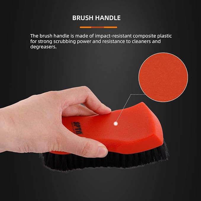 3Pcs Car Detailing Brush Kit, Leather & Textile Interior Brush, Comfortable Grip and Scratch-Free Cleaning for Dashboard, Wheels, Seats, Foot Mats and Small Areas, Black