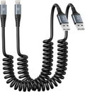 Coiled Lightning Cable, iPhone Charger Cable 3FT for Car, 2 Pack [Apple MFi Certified] 3 Feet Lightning Cord Compatible with iPhone14/13/12/11 Pro Max/XS MAX/XR/XS/X/8/7/Plus/6S iPad/iPod- Black