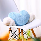 2 Pcs Plush Heart Shaped Pillow with Angel Wings Car Headrest Soft Comfortable Seat Pillow for Driving Travelling Room Office Car Decor, 19.7 x 8.3 Inch(Light Blue)