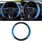 15 Inch Bling Soft Leather Car Steering Wheel Cover, Blue | Colorful Rhinestones Design, Auto Elastic Protector for Women Girls, Crystal Diamond Car Accessories for Most Cars, SUVs
