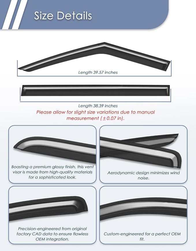 Extra-Thick Window Rain Guard for Hyundai Santa Fe 2024 2025 2026 Rain Guards Side Window Visors Tape-on Vent Visor Window Deflectors Vent Shades