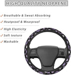Car Steering Wheel Cover for Women Men, Soft Neoprene Stretch Anti-Slip 15 Inch Steering Wheel Protector Universal Halloween Auto Decor, Purple Skull Print