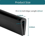 Rubber Edge Trim Black, U Channel PVC Plastic, Metal Sharp Edge Protector Fit for 0.09", Length 26 Feet (8 Meter)