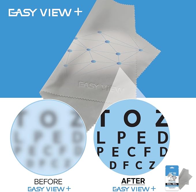 EASY VIEW+ Anti-Fog Microfiber Cloth- For Glasses Goggles Motorcycle Helmet Camera Lens