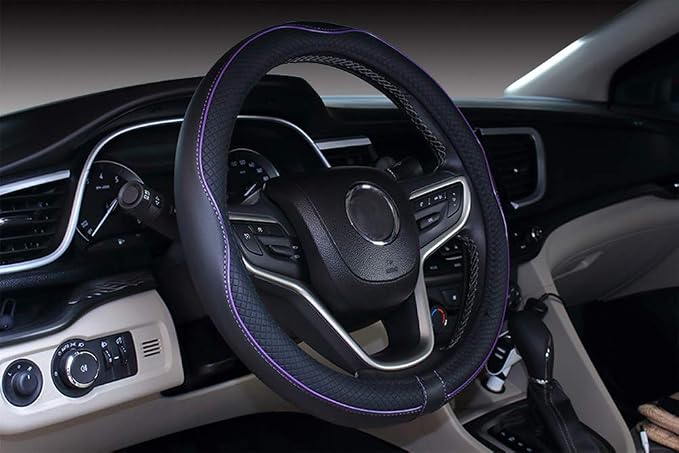 Large Size Steering Wheel Cover Anti-Slip,Safety,Soft,Breathable,Durable,Full Surround,Comfortable Grip Microfiber Leather (15.5-16 inch, Black Purple)