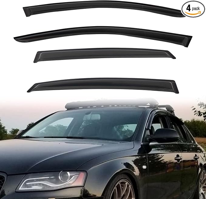 Rain Guards Compatible with 2009-2015 Audi B8 A4/A4 Quattro/S4 4-Door Sedan Tape-On Side Window Visor Wind Deflector Vent Visors Car Accessories