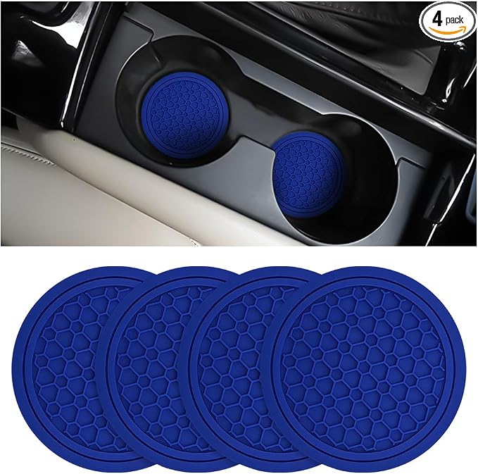 Mandark 4PCS Car Cup Holder Coasters, 2.75 Inch Non-Slip Insert Water Bottle Holder Pads, Dustproof Automotive Interior Accessories Mat, Universal for Vehicles, Trucks, RVs and More (Blue)