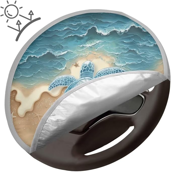 Beach Turtle Starfish Steering Wheel Sun Shade Cover Cooling Steering Wheel Sun Block Anti-Heat Aluminum Foil Steering Wheel Cover Steering Wheel for SUV Truck Van