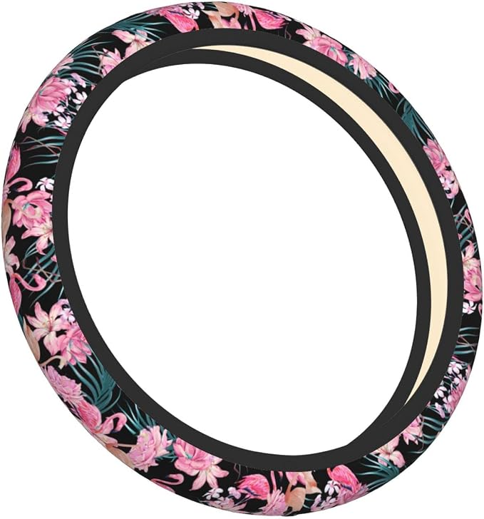 Tropical Flamingo Steering Wheel Cover Non-Slip Auto Steering Wheel Protector Car Accessories Universal Fit 15 Inches for Men Women