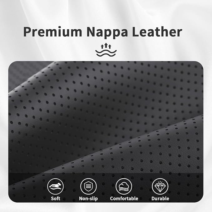 Nappa Leather Car Steering Wheel Cover Non Slip Vehicle Steering Wheel Cover Trim Protector, Quick Install Comfy Automotive Interior Decor, Universal fit 14½ to 15 inches Car Pickup SUV