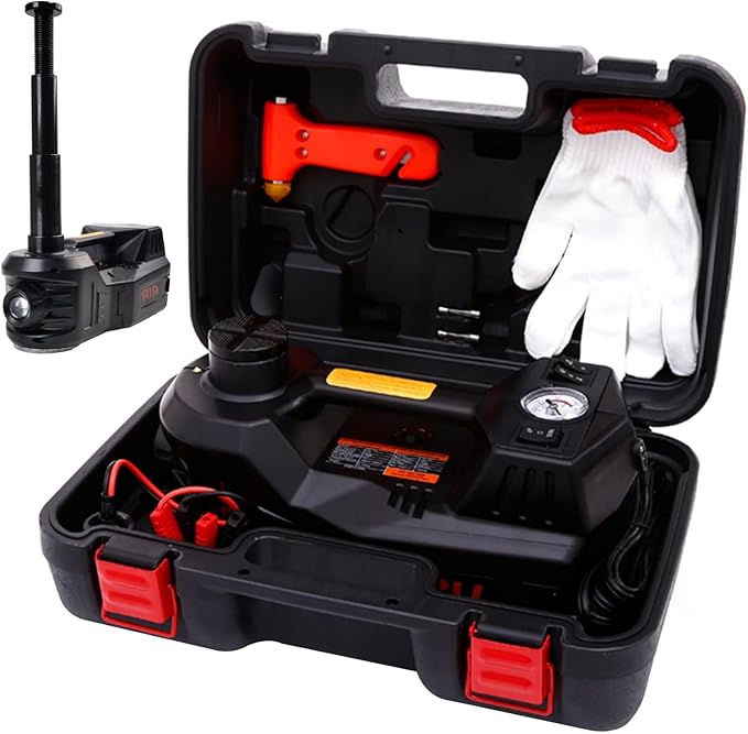Electric Hydraulic Car Jack Kit 5 Ton 12V Portable Lift Range 17.7 Inch with Tire Inflator Pump for SUV Sedan Truck Car Repair Floor Jack for Vehicle Tire Change with LED Light Jack Only