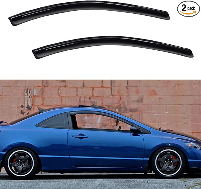 Window Visors Compatible with 2006-2011 Civic 2-Door Coupe Front Doors JDM Smoke Sun/Rain Guard Outside Mount Tape-On 2 Pcs