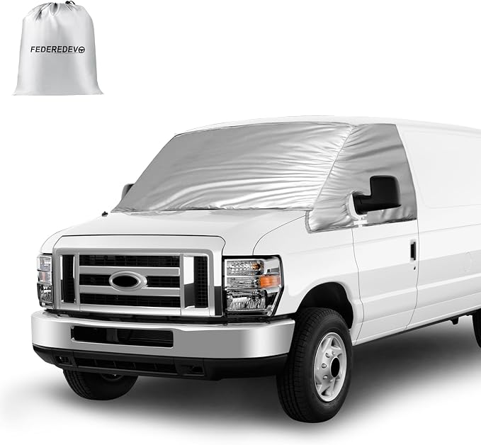 Silver RV Windshield Cover for Ford E-Series 2003-2026 | Fits Econoline E150 E250 E350 E450, Hail Protector, Waterproof Snow Cover