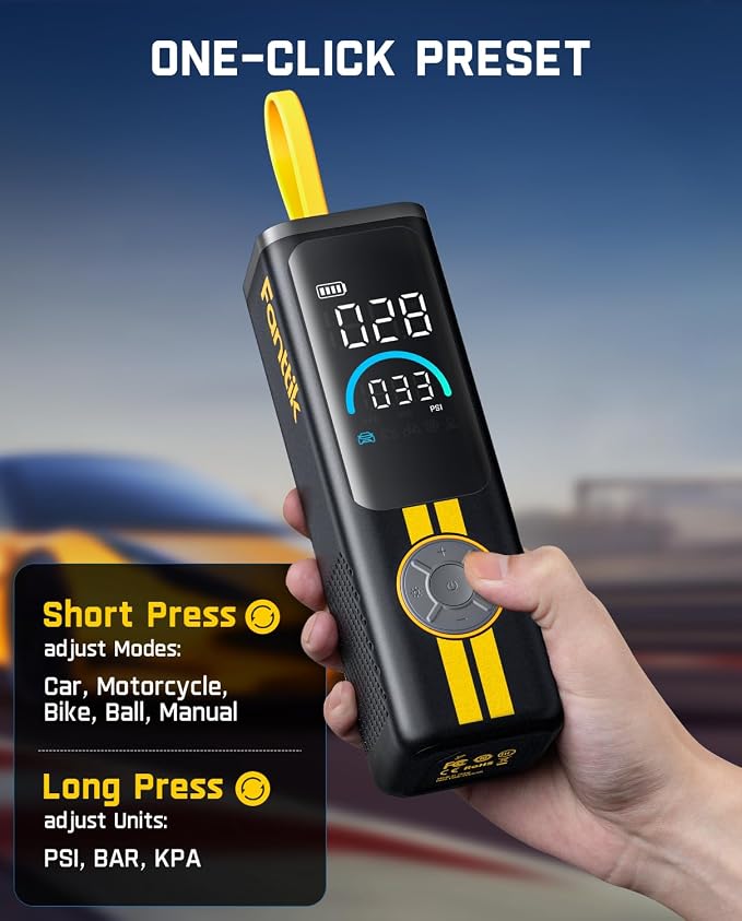 Fanttik X9 APEX Portable Air Compressor for Car Tires, 35s Fast Inflation, 150PSI Cordless Tire Inflator with Light and Power Bank, Handed Inflator for SUV, Sedan, Motorcycle, Bike, Ball,Racing Yellow