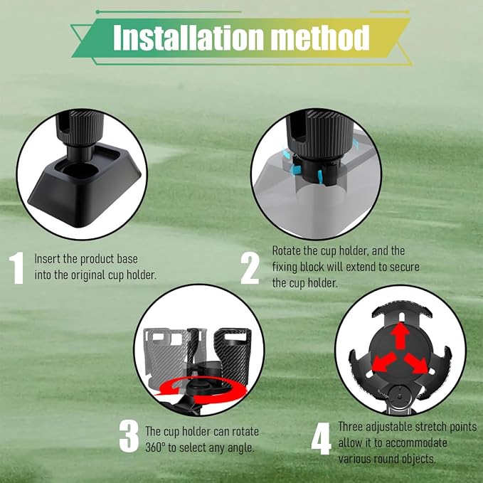 Car Cup Holder Expander, Expandable Arm Automotive Cup Holder Adapter with Adjustable Base, Vehicle Water Bottles Mugs Drinks Insert Adapter Extender, Universal Fit (Green)