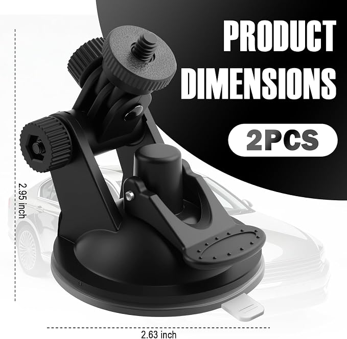Dash Cam Suction Cup Camera Mount for Car, 360 Adjustable Dash Cam Suction Cup Mount with Strong Suctions, Portable Car Dashcam Mounts for Cars Dashcam, GPS, Phone Holder, 2PCS