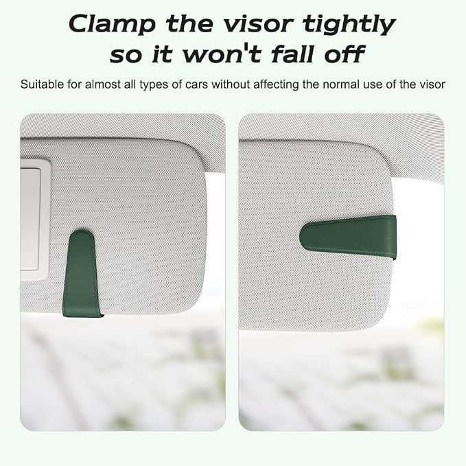 Sunglass Holder for Car Visor, Grass Green, 2 Packs | Suede Cloth, Magnetic, Organizer for Car Accessories