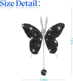 Bling Butterfly Diamond Car Accessories, Crystal Car Rear View Mirror Charms for Women, Car Decoration Lucky Gifts Hanging Interior Crystal Ornament Pendant Decor for All Cars (Black)