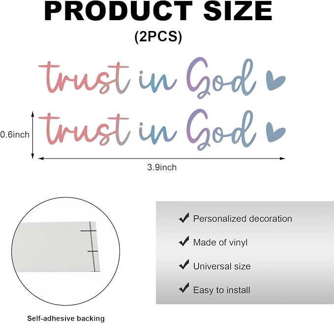 2PCS Trust in God Rearview Mirror Decals, Automotive Vinyl Rear View Mirror Decorative Stickers, Waterproof Trust in God Stickers for Car Truck Laptop, Car Accessories (Colorful)