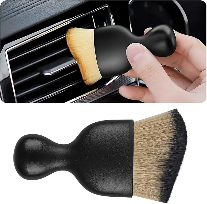 Car Interior Detailing Brush with Dust Cover, Auto Soft Hair Cleaning Brushes, Scratch Free Curved Dirt Collectors, for Vehicle Dashboard Air Conditioner Vents Leather(Brown/Black)