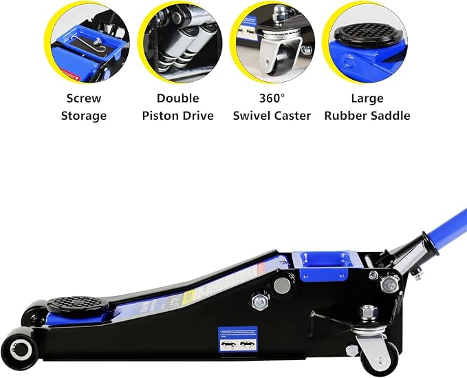 3 Ton Low Profile Floor Jack, Heavy Duty Floor Jacks with Dual Pistons Quick Lift Pump, Steel Car Jack Adjustable Height 3.3"-18.5", Hydraulic Trolley Floor Jack 3 Ton/6600 LBS Capacity, Blue