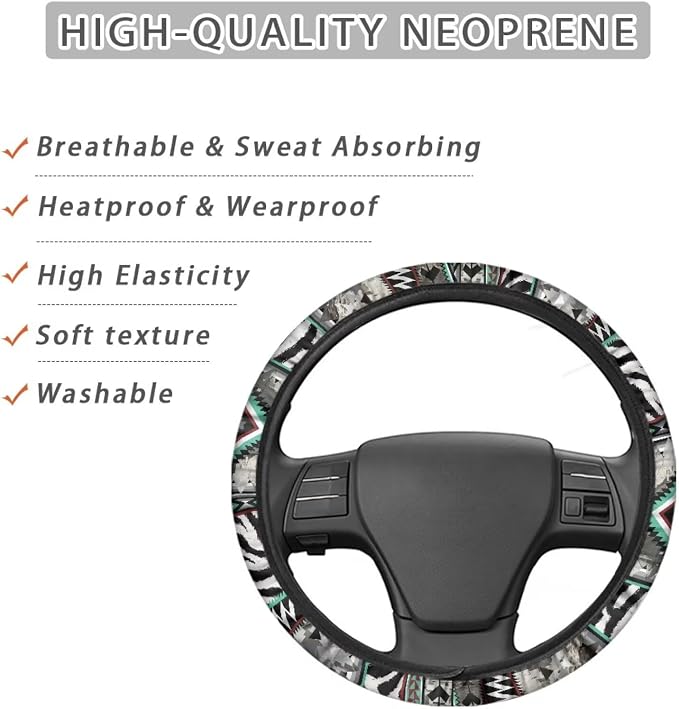 Auto Steering Wheel Cover for Women Men, Universal 15 Inch Soft Elastic Steering Wheel Wrap Anti-Slip Easy to Install Car Accessories, Aztec Camo Zebra Print