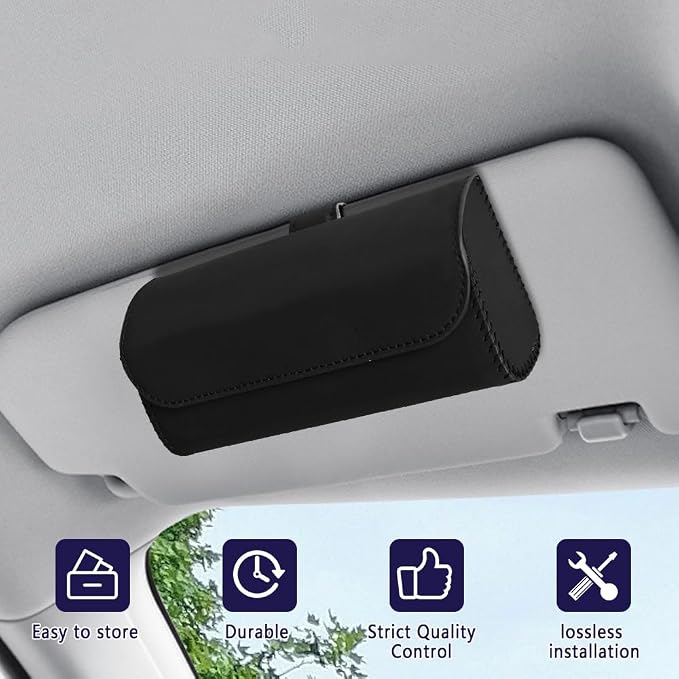 Sunglasses Holder for Car Sun Visor, Sunglass Organizer for Car, Magnetic Leather Eyeglasses Protective Storage Case, Waterproof Glasses Organizer Visor Accessories for Vehicles (Black)