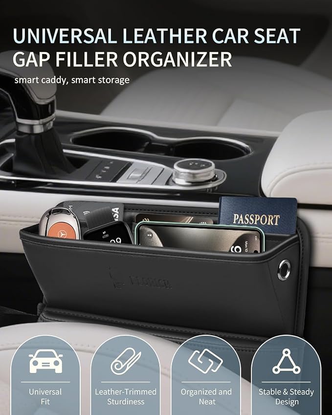Car Seat Gap Filler, Pro-Seats Gap Filler Organizer and Storages 2-in-1, Premium Leather Center Console Organizer, Car Organizer Front Seat Universal Fit for Car SUV Truck