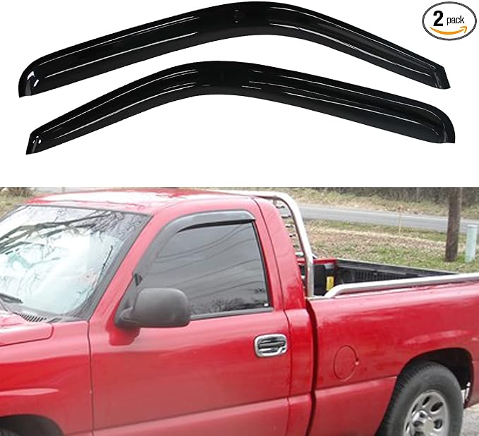 2pcs Front Doors Smoke Sun/Rain Guard Outside Mount Tape-On Window Visors Compatible with 99-06 Silverado Sierra 1500/2500/3500 HD 07 Classic Body