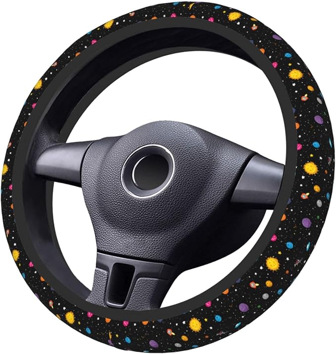 Universal 15-Inch Neoprene Steering Wheel Cover, Non-Slip Breathable Galaxy Space Print Protector, Durable Eco-Friendly Car Interior Accessory for Men and Women, Fits Most Sedans, SUVs, and Trucks
