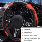 Car Steering Wheel Cover, 15 Inch Leather Breathable Auto Steering Wheel Protector, Comfortable Non-Slip Vehicle Steering Wheel Covers, Universal Interior Car Accessories (Black+Red)