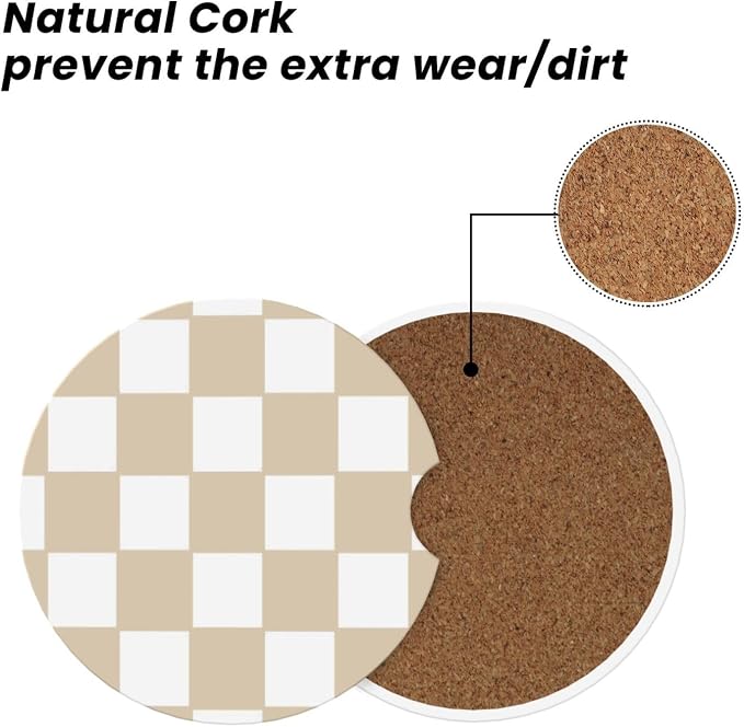 Brown White Checkered Car Steering Wheel Cover
