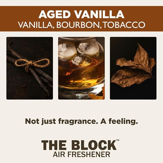 The Block - Wooden Car Air Freshener & Odor Eliminator - Long Lasting 30+ Day Scent - Car & Home Use - Fresh Gift Idea - Made in USA - Aged Vanilla 3-Pack