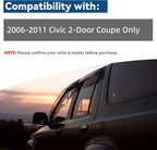 Window Visors Compatible with 2006-2011 Civic 2-Door Coupe Front Doors JDM Smoke Sun/Rain Guard Outside Mount Tape-On 2 Pcs