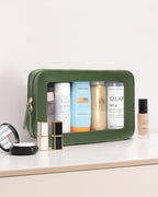 Clear Makeup Bags,TSA Approved Toiletry Bag with Zipper,Sunscreen Bag Clear Makeup Toiletry Pouch Beach Vacation Essentials for Women Teen Girls Gifts(Vintage Green)