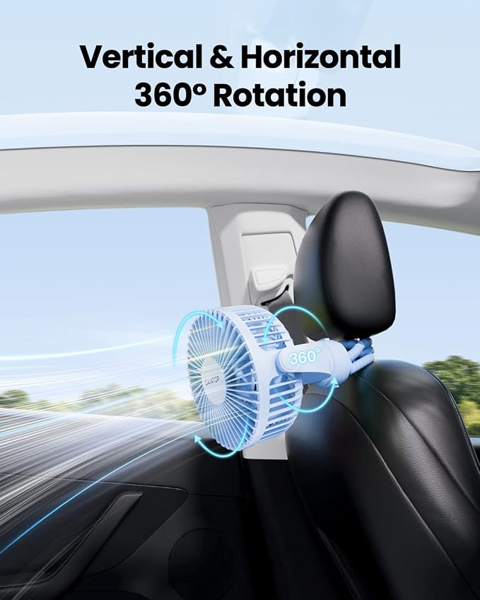 Mini Portable Stroller Fan, Battery Operated Small Clip on, Detachable 3 Speed Rechargeable, 360° Rotate Flexible Tripod Better Cooling for Car Seat Crib Treadmill Travel Blue
