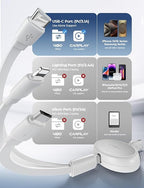 Multi Charging Cable, 3 in 1 Charging Cable, Retractable Car Charger with Type C/L/Micro USB Ports for iPhone 16 15 14 Pro Max/Samsung Galaxy S25/PS/Kindle, Multi Chargers for All Devices, White