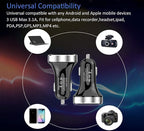 3 USB Car Charger,12V/24V Voltage Meter, Silver | QC3.0 Output 4.8A, Cigarette Lighter Plug Adapter Compatible with iPhone,iPad, Samsung, USB Charging Devices, Silver