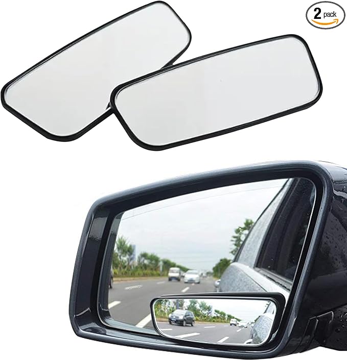 2 PCS Blind Spot Mirror, Rectangular Framed Curved Wide-angle Rearview Mirror, HD Anti-glare Parking Accessory with Adjustable Bracket, Truck Accessories for Men (Black)