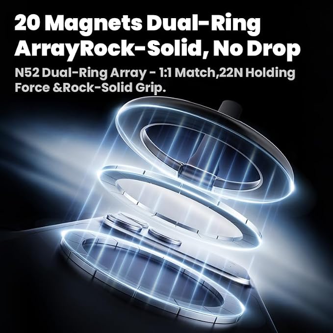 Magnetic Car Phone Mount, 2-in-1 Detachable Ring Stand for Desk & Dashboard, 360° Triple Axis Windshield Holder, N52 Strong Magnet, Universal Fit, Includes 2 Metal Plates,（Grey）