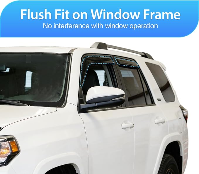 Window Visors for Toyota 4Runner 2010-2015 2016 2017 2018 2019 2020 2021 2022 2023 2024, Tape-On Rain Guards Outside Mount Vent Visors Window Deflectors Smoke Tint, 4PCS