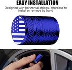 Tire Valve Stem Caps - (4 Pack) American Flag Metal Air Caps with Plastic Liner, Durable, Corrosion Resistant and Leak-Proof, Universal Fit for Cars, Trucks, Motorcycles, and Bikes - Blue