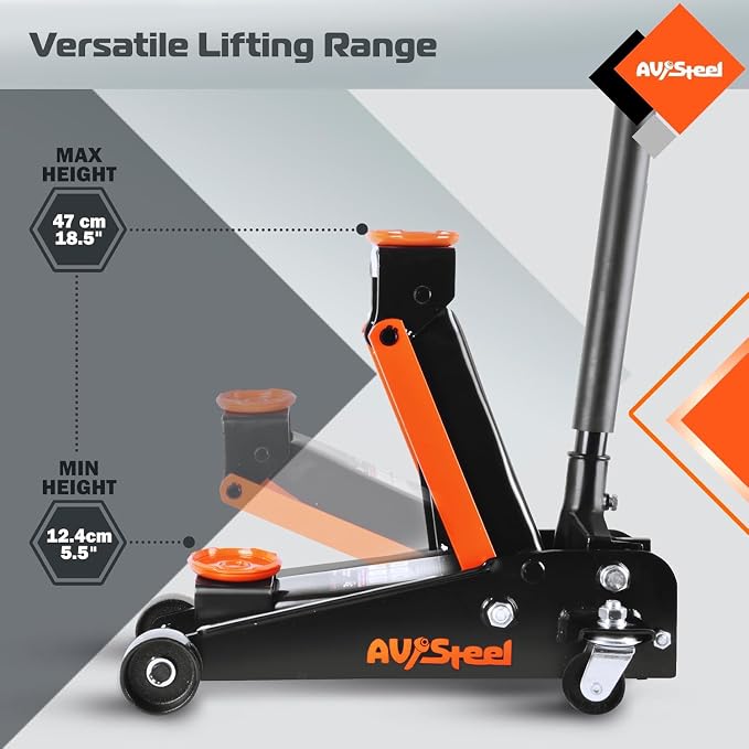 3 Ton Floor Jack (6000 lbs), Single Piston Steel Hydraulic Floor Jack, Lift Range 5.5" to 18.5", Fits Cars, SUVs & Standard Trucks - Not for Lifted Vehicles or Heavy-Duty Trucks